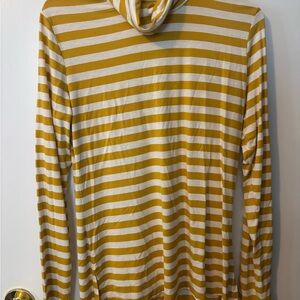 The Limited Mustard and White Striped Cotton Blend Turtleneck Top